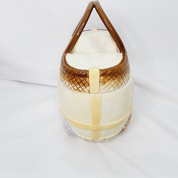 Vintage Ceramic Beach Bag Shape with Shells 9.5  Nautical Cookie Jar - Picture 10 of 13